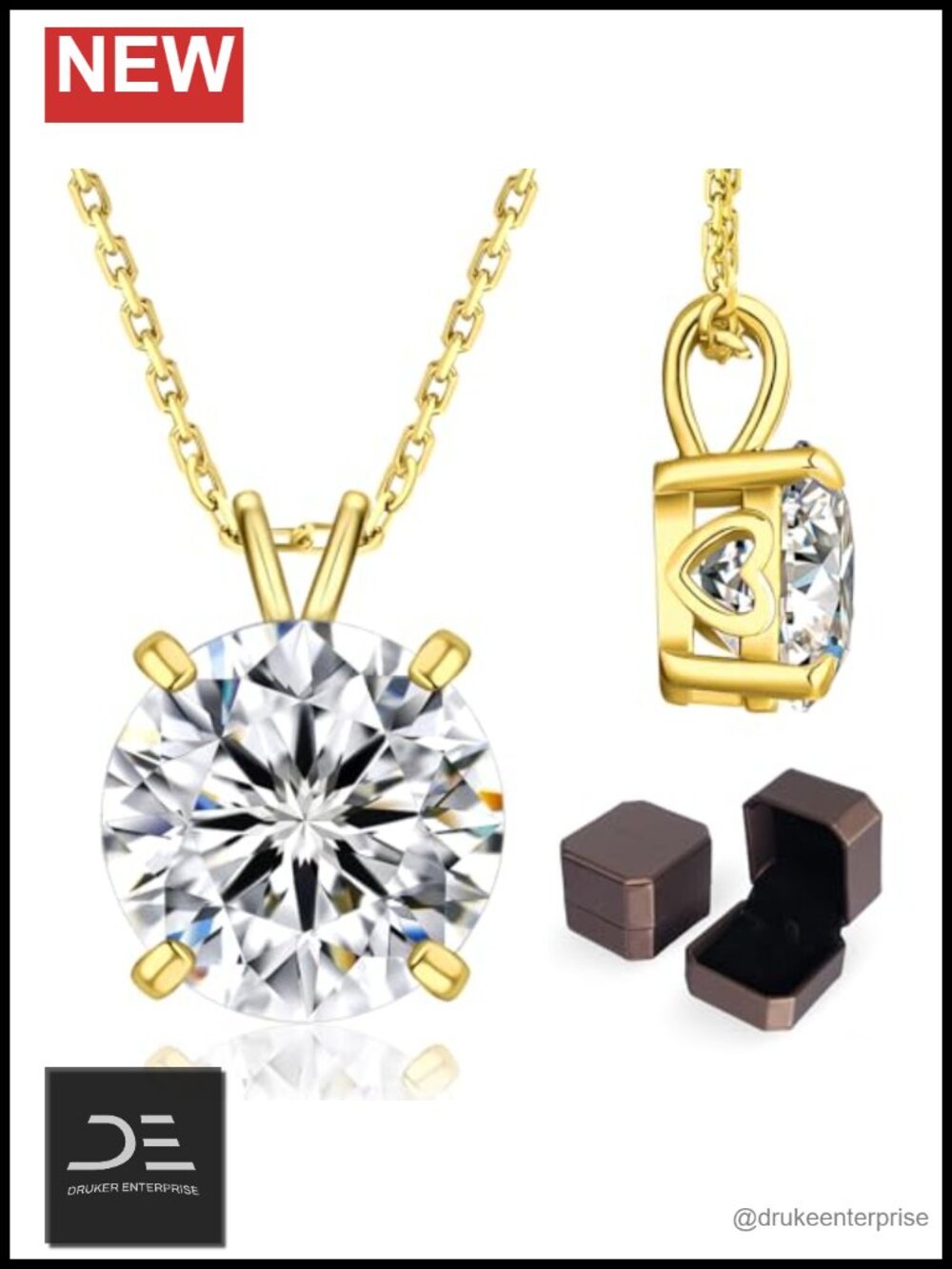 Genuine S925 Sterling Silver Moissanite Solitaire Pendant Necklace with Prong